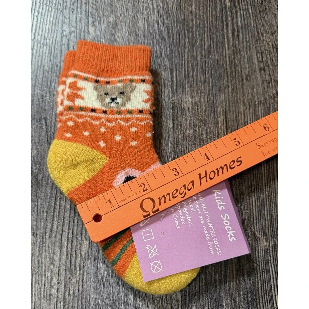 Kids Wool Blend Winter Socks Bear Fox Orange Cozy Toddler